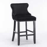 Darrahopens Furniture > Bar Stools & Chairs 2x Velvet Upholstered Button Tufted Bar Stools with Wood Legs and Studs-Black