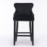 Darrahopens Furniture > Bar Stools & Chairs 2x Velvet Upholstered Button Tufted Bar Stools with Wood Legs and Studs-Black