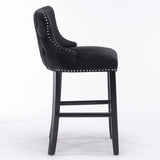 Darrahopens Furniture > Bar Stools & Chairs 2x Velvet Upholstered Button Tufted Bar Stools with Wood Legs and Studs-Black