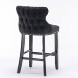 Darrahopens Furniture > Bar Stools & Chairs 2x Velvet Upholstered Button Tufted Bar Stools with Wood Legs and Studs-Black