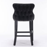 Darrahopens Furniture > Bar Stools & Chairs 2x Velvet Upholstered Button Tufted Bar Stools with Wood Legs and Studs-Black