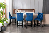 Darrahopens Furniture > Bar Stools & Chairs 6X Velvet Bar Stools with Studs Trim Wooden Legs Tufted Dining Chairs Kitchen