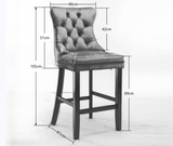 Darrahopens Furniture > Bar Stools & Chairs 6X Velvet Bar Stools with Studs Trim Wooden Legs Tufted Dining Chairs Kitchen