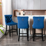 Darrahopens Furniture > Bar Stools & Chairs 6X Velvet Bar Stools with Studs Trim Wooden Legs Tufted Dining Chairs Kitchen