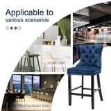 Darrahopens Furniture > Bar Stools & Chairs 6X Velvet Bar Stools with Studs Trim Wooden Legs Tufted Dining Chairs Kitchen