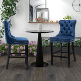 Darrahopens Furniture > Bar Stools & Chairs 6X Velvet Bar Stools with Studs Trim Wooden Legs Tufted Dining Chairs Kitchen