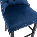 Darrahopens Furniture > Bar Stools & Chairs 6X Velvet Bar Stools with Studs Trim Wooden Legs Tufted Dining Chairs Kitchen