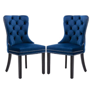 Darrahopens Furniture > Bar Stools & Chairs 8x Velvet Dining Chairs Upholstered Tufted Kithcen Chair with Solid Wood Legs Stud Trim and Ring-Blue