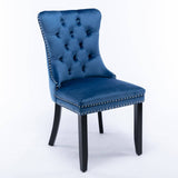 Darrahopens Furniture > Bar Stools & Chairs 8x Velvet Dining Chairs Upholstered Tufted Kithcen Chair with Solid Wood Legs Stud Trim and Ring-Blue