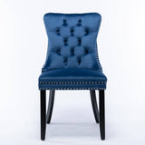 Darrahopens Furniture > Bar Stools & Chairs 8x Velvet Dining Chairs Upholstered Tufted Kithcen Chair with Solid Wood Legs Stud Trim and Ring-Blue