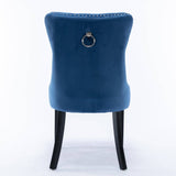 Darrahopens Furniture > Bar Stools & Chairs 8x Velvet Dining Chairs Upholstered Tufted Kithcen Chair with Solid Wood Legs Stud Trim and Ring-Blue