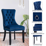 Darrahopens Furniture > Bar Stools & Chairs 8x Velvet Dining Chairs Upholstered Tufted Kithcen Chair with Solid Wood Legs Stud Trim and Ring-Blue