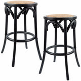 Darrahopens Furniture > Bar Stools & Chairs Aster 2pc Round Bar Stools Dining Stool Chair Solid Birch Wood Rattan Seat Black