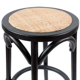 Darrahopens Furniture > Bar Stools & Chairs Aster 2pc Round Bar Stools Dining Stool Chair Solid Birch Wood Rattan Seat Black