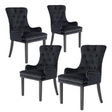 darrahopens Furniture > Bar Stools & Chairs La Bella 4 Set Black French Provincial Dining Chair Ring Studded Lisse Velvet Rubberwood