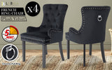 darrahopens Furniture > Bar Stools & Chairs La Bella 4 Set Black French Provincial Dining Chair Ring Studded Lisse Velvet Rubberwood