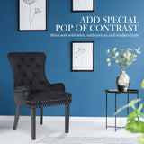 darrahopens Furniture > Bar Stools & Chairs La Bella 4 Set Black French Provincial Dining Chair Ring Studded Lisse Velvet Rubberwood