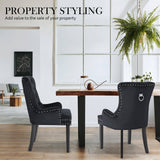 darrahopens Furniture > Bar Stools & Chairs La Bella 4 Set Black French Provincial Dining Chair Ring Studded Lisse Velvet Rubberwood