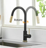 Darrahopens Furniture > Bathroom 2023 Brushed Gold Spout Matte Black pull out with spray function kitchen mixer tap faucet