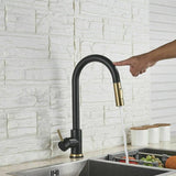 Darrahopens Furniture > Bathroom 2023 Brushed Gold Spout Matte Black pull out with spray function kitchen mixer tap faucet