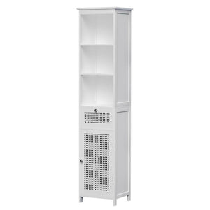 Darrahopens Furniture > Bathroom Artiss Bathroom Cabinet Storage 161cm White Rattan Tallboy Toilet Cupboard