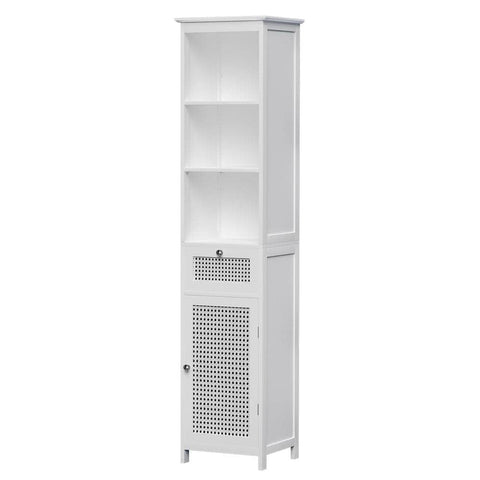 Darrahopens Furniture > Bathroom Artiss Bathroom Cabinet Storage 161cm White Rattan Tallboy Toilet Cupboard