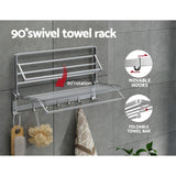 Darrahopens Furniture > Bathroom Towel Rail Rack Holder 4 Bars Wall Mounted Aluminium Foldable Hanging Hook