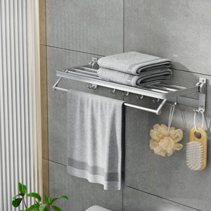 Darrahopens Furniture > Bathroom Towel Rail Rack Holder 4 Bars Wall Mounted Aluminium Foldable Hanging Hook