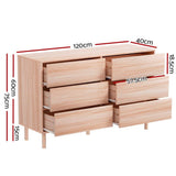 Darrahopens Furniture > Bedroom Artiss 6 Chest of Drawers Cabinet Dresser Table Tallboy Storage Bedroom Pine