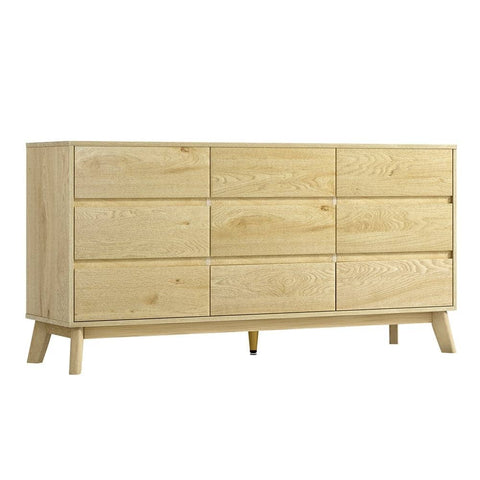 Darrahopens Furniture > Bedroom Artiss 9 Chest of Drawers Cabinet Dresser Table Tallboy Storage Bedroom Oak