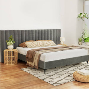 Darrahopens Furniture > Bedroom Artiss Bed Frame King Size Bed Base w Oversized Headboard Velvet Fabric Grey