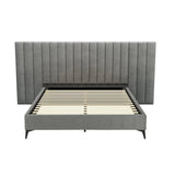 Darrahopens Furniture > Bedroom Artiss Bed Frame Queen Size Bed Base w Oversized Headboard Velvet Fabric Grey