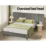 Darrahopens Furniture > Bedroom Artiss Bed Frame Queen Size Bed Base w Oversized Headboard Velvet Fabric Grey