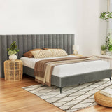 Darrahopens Furniture > Bedroom Artiss Bed Frame Queen Size Bed Base w Oversized Headboard Velvet Fabric Grey