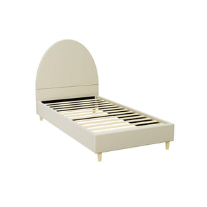 Darrahopens Furniture > Bedroom Artiss Bed Frame Single Size Bed Base w Arched Headboard Velvet Fabric Cream