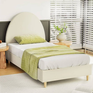 Darrahopens Furniture > Bedroom Artiss Bed Frame Single Size Bed Base w Arched Headboard Velvet Fabric Cream