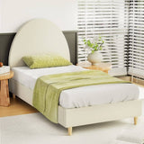 Darrahopens Furniture > Bedroom Artiss Bed Frame Single Size Bed Base w Arched Headboard Velvet Fabric Cream