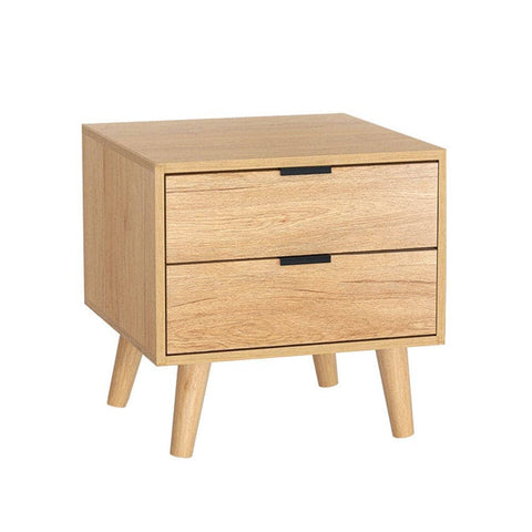 Darrahopens Furniture > Bedroom Artiss Bedside Table 2 Drawers Nightstand Side End Table Storage Cabinet Pine