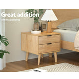 Darrahopens Furniture > Bedroom Artiss Bedside Table 2 Drawers Nightstand Side End Table Storage Cabinet Pine