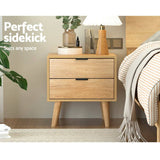 Darrahopens Furniture > Bedroom Artiss Bedside Table 2 Drawers Nightstand Side End Table Storage Cabinet Pine