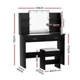 Darrahopens Furniture > Bedroom Artiss Dressing Table LED Makeup Mirror Stool Set 10 Bulbs Vanity Desk Black