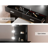 Darrahopens Furniture > Bedroom Artiss Dressing Table LED Makeup Mirror Stool Set 10 Bulbs Vanity Desk Black