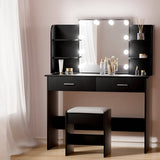 Darrahopens Furniture > Bedroom Artiss Dressing Table LED Makeup Mirror Stool Set 10 Bulbs Vanity Desk Black