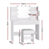 Darrahopens Furniture > Bedroom Artiss Dressing Table LED Makeup Mirror Stool Set 10 Bulbs Vanity Desk White