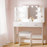 Darrahopens Furniture > Bedroom Artiss Dressing Table LED Makeup Mirror Stool Set 10 Bulbs Vanity Desk White