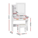 Darrahopens Furniture > Bedroom Artiss Dressing Table LED Makeup Mirror Stool Set Vanity Desk White