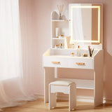 Darrahopens Furniture > Bedroom Artiss Dressing Table LED Makeup Mirror Stool Set Vanity Desk White