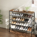 Darrahopens Furniture > Bedroom Artiss Shoe Rack 25 Pairs 5-tier Shoe Storage Organiser Shelf Metal frame Walnut