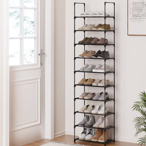 Darrahopens Furniture > Bedroom Artiss Shoe Rack Shoe Storage Shelf 10-tier 20 Pairs DIY Stackable Black Metal