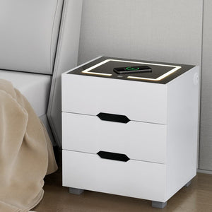 Darrahopens Furniture > Bedroom Artiss Smart Bedside Table 3 Drawers with Wireless Charging Ports LED White ADAD